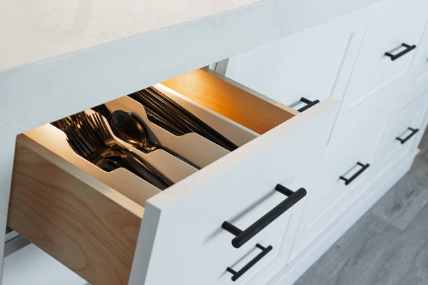 Optimized drawer dividers used for kitchen tools and flatware placement